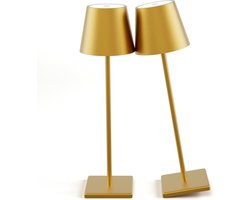Dutch Standard Tafellamp - Oplaadbaar - Dimbaar - Aluminium - Nachtlamp Slaapkamer - Waterdicht - 38CM - Goud - 2 Stuks