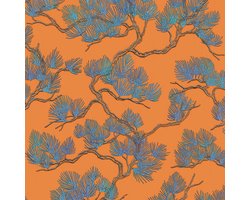 DUTCH WALLCOVERINGS Behang Pine Tree blauw en oranje