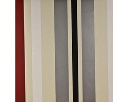 Dutch Wallcoverings Papierbehang - Streep - Crème/rood/zwart