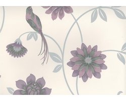 Dutch Wallcoverings Papierbehang vogel - creme/lila