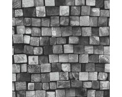Dutch Wallcoverings Vliesbehang houtblokken - zwart/wit