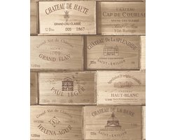 Dutch Wallcoverings vliesbehang wijnkisten - beige