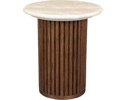 Dutchbone Arda Bijzettafel Rond 35 cm Travertin/ Hout - Beige