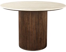 Dutchbone Arda Eettafel Rond 115 cm Travertin/ Hout - Beige