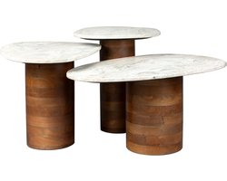 Dutchbone Suki Bijzettafel Organische vorm Marmer/ Hout Wit/ Bruin - Set van 3