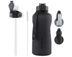 Dutch'D ® - 2 liter Drinkfles - Drinkfles met rietje - Waterfles - Zwart - Drinkfles Volwassenen - Lek Vrij - Cadeau voor haar/hem - Verschillende Drinkflessen en waterflessen - Drinkbeker - Sportfles - Drinkbus - 2,2 Liter