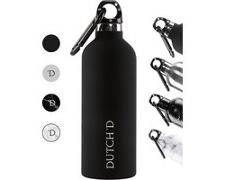 Dutch'D ® - Thermofles - RVS drinkfles - Thermofles 500ML - Roestvrijstaal drinkfles - Drinkfles Volwassenen en Kinderen - Cadeau Tip! - Luxe Thermosflessen - Dubbelwandige thermofles - Water bottle - Luxe cadeau voor hem en haar - Zwart