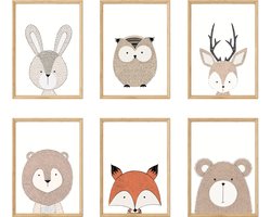 DutchDesign – set luxe posters voor babykamer - design A4 formaat posters – schattige muurdecoratie kinderkamer babydieren