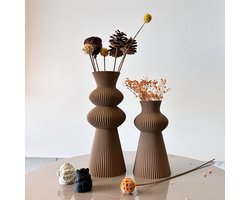Dutchers® 2-Delige Set Decoratieve Vazen met Golfpatroon – Japandi Decoratie - Trendy Vaas -Artistieke Vazen voor Droogbloemen – Moderne Woondecoratie voor Woonkamer, Hal, Bureau of Kast