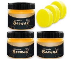 Dutchers® 6-delige Bijenwas Polijstset – 3x 80g per pot – Inclusief 3x Spons – Voor Meubelonderhoud, Houtbescherming en Natuurlijke Glans