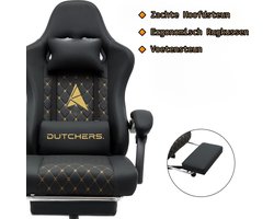 Dutchers® Ergonomische bureaustoel - Metalen Onderstel - met wieltjes - Gamestoel – Draaistoel – Kantelfunctie – Hoogteverstelling - Gevoerde armleuningen - Executive stoel - Zwart
