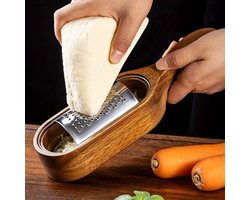 Dutchers® Kaasrasp van Duurzaam Acaciahout - Roestvrijstalen Blokrasp inclusief opvangbakje - RVS Kaas Rasp - Duurzame Kaasmolen - Keukengereedschap voor Kaas, Chocolade, Gember en Knoflook