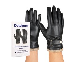 Dutchers® Leren Handschoenen Heren - 100% schapenleer - Touchscreen Compatibel – Winterhandschoenen – Waterafstotend - Zachte voering - Warm & Stijlvol – Zwart