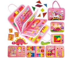 Dutchers® Montessori Activiteitenboek - 1 tot 4 jaar – Doeboek - Sensorisch Speelgoed voor Peuters – Vilt Boek Reken, Veters strikken, Tijd leren & Vormen – Motoriek Ontwikkeling – Educatief & Draagbaar – Busy Book zonder Tekst