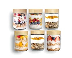 Dutchers.® Overnight Oats Bekers - Potjes van Glas - 6 Stuks - 480ml - Glazen Potjes met Deksel - Muesli Beker - Lunchpot - Yoghurtbeker - Beker To Go - Milieuvriendelijk - Glas & Bamboe - Sterk Sluitsysteem - Ontbijt & Lunch - Luchtdicht