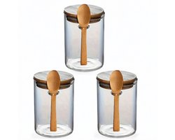 Dutchers.® Overnight Oats Potjes van Glas - 3 Stuks - Bamboe - 3 Glazen Potjes met Deksel - Muesli Beker - Hygiënisch - Lunchpot - Yoghurtbeker - Beker To Go - Milieuvriendelijk - Glas & Bamboe - Sterk Sluitsysteem - Ontbijt & Lunch - Luchtdicht