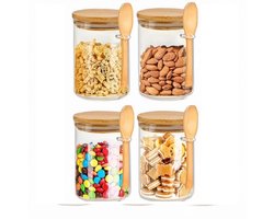 Dutchers.® Overnight Oats Potjes van Glas - 4 Stuks - Bamboe - 4 Glazen Potjes met Deksel - Muesli Beker - Hygiënisch - Lunchpot - Yoghurtbeker - Beker To Go - Milieuvriendelijk - Glas & Bamboe - Sterk Sluitsysteem - Ontbijt & Lunch - Luchtdicht