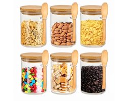 Dutchers.® Overnight Oats Potjes van Glas - 6 Stuks - Bamboe - 6 Glazen Potjes met Deksel - Muesli Beker - Hygiënisch - Lunchpot - Yoghurtbeker - Beker To Go - Milieuvriendelijk - Glas & Bamboe - Sterk Sluitsysteem - Ontbijt & Lunch - Luchtdicht