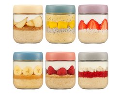 Dutchers.® Potjes van Glas - 6 Stuks - 300ml - Voorraadpotten - Glazen Potjes met Deksel - Overnight Oats - Muesli Beker - Hygiënisch - Lunchpot - Yoghurtbeker - Overnight Oats Beker - Sterk Sluitsysteem - Ontbijt & Lunch - Luchtdicht - Multicolor