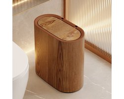 Dutchers® Push Top Japandi Prullenbak – 14L Geurwerende Afvalemmer voor Toilet, Keuken, Kantoor & Badkamer - Vuilbak – Compact, Hygiënisch & Modern Ontwerp - Lichtbruin