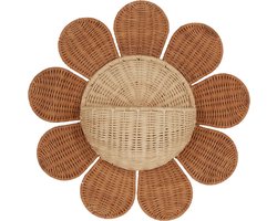 Dutchers.® Rotan Zonnebloem Wandmand - Kinderkamer & Babykamer Decoratie - Wandrek - Natuurlijk & Speels - Zonnebloem - Slaapkamerdecoratie - Wandplank - 40x15x40cm