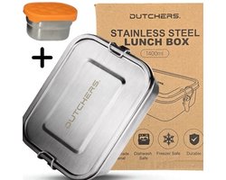 Dutchers® RVS Lunchbox met Saus, zaden of kruiden bakje – 1400 ml - BentoBox - Lunchtrommel - Sausbakje - Volwassenen - Broodtrommel - Foodprep - BPA Vrij Luchtdicht, Duurzaam & Stijlvol