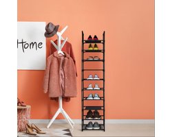 Dutchers.® Schoenenrek - 10 Niveaus - Open Schoenenkast - Smal 33x33x173 cm - Metalen Frame - Voor Perfect Schoenen Opbergen