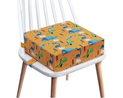 Dutchers® Stoelverhoger voor Kinderen – 8cm Verhoogkussen met Dierenprint – Zitverhoger voor Eettafel & Eetkamerstoel – Peuter Stoelverhoger - Stoelkussen waterdicht – Lichtgewicht & Veilig met Riemen - Dino