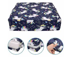 Dutchers® Stoelverhoger voor Kinderen – 8cm Verhoogkussen met Dierenprint – Zitverhoger voor Eettafel & Eetkamerstoel – Zitkussen Tafel - Peuter Stoelverhoger - Stoelkussen waterdicht – Zitverhoger voor eetkamerstoel - Veilig met Riemen - Eenhoorn