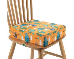 Dutchers® Stoelverhoger voor Kinderen – 8cm Verhoogkussen met Dierenprint – Zitverhoger voor Eettafel & Eetkamerstoel – Zitkussen Tafel - Peuter Stoelverhoger - Stoelkussen waterdicht – Lichtgewicht & Veilig met Riemen - Dino