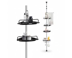 Dutchers® Telescopisch Doucherek Zonder Boren - Hoekplank met 4 Mandjes, Haakjes en Handdoekhouder - 105 tot 310cm - Eenvoudige Installatie - Doucherek Waterbestendig - Universele Hoogteaanpassing voor Badkamer en Douchecabine