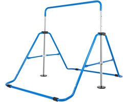 Dutchers® Verstelbare Gymnastiekbar voor Kinderen – Blauwe Opvouwbare Gymnastiekrek met Gymringen – Turnrek - in Hoogte Verstelbaar – Rekstok - Duikelrek - Inklapbaar - Klimboog - Thuis Turnen & Krachttraining – Indoor Gymtoestel