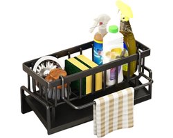 Dutchers.® Wasbak Organizer - Zwart - Gootsteenorganizer - Afdruiprek - Opbergrek - Zeep & Spons Houder - Metaal - Keuken Afvoer