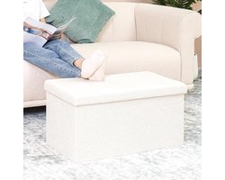 Dutchers® Zachte Opbergbox - Poef - Teddy - Opbergpoef Met Deksel - Bankje - Maximaal 90kg - Opvouwbaar - Opslag - Wit - 78x40x40cm