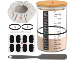Dutchers® Zuurdesem 9 delige starter set - 900ml fermentatieglas met spatel en meetmiddelen - broodbakaccessoires, zuurdesemglas, fermenteren, zuurdesemstartpakket, starterglas, fermentatie glas