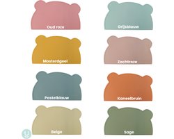 Dutsi - 2-Pack Siliconen Placemat Baby Beertje - Taupe & Pastelblauw - BPA-Vrij - Hygiënisch en Duurzaam