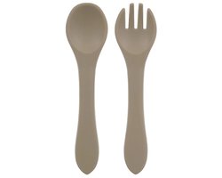 Dutsi - Bestekset voor Baby's - Veilig & Flexibel - Siliconen - Taupe