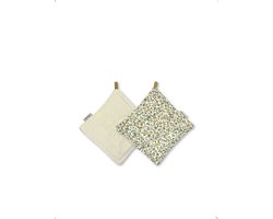 Duurzaam cadeau - Tweezijdige pannenlap - Groene bloemen - Set van 2 - 20x20cm - Zero waste