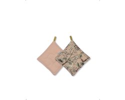 Duurzaam cadeau - Tweezijdige pannenlap - Roze Jungle - Set van 2 - 20x20cm - Zero waste