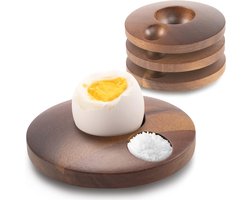Duurzaam Set van 4 Eierdopjes van Acaciahout met Notenhoutlook – Modern en Stijlvol voor Elke Ontbijttafel