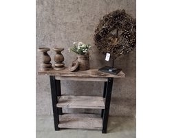 Duurzaam sidetable Kentucky 2 kleuren gemaakt van gebruikt steigerhout en gebrand voor landelijke look.