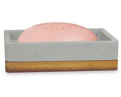 Duurzame Beton Zeepschaal voor Badkamer en Keuken - Grijze Steen met Houten Afwerking