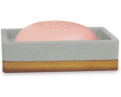 Duurzame Beton Zeepschaal voor Badkamer en Keuken - Grijze Steen met Houten Afwerking