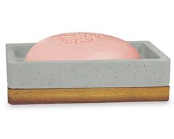 Duurzame betonnen zeepschaal voor badkamer en keuken - Grijze steen met houten afwerking