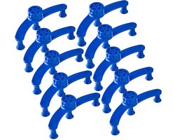 Duurzame blauwe plastic plantenclips voor tuinieren, ter ondersteuning van bomen en klimplanten, verpakking van 10 stuks.