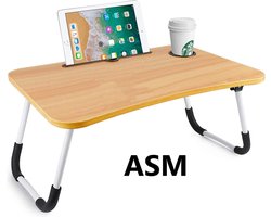 Duurzame en stijlvolle opvouwbare laptoptafel met beker- en tablethouders - 48727