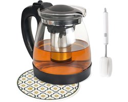 Duurzame glazen theepot van 2 liter, hittebestendig met filter en deksel, ideaal voor losse thee, kruideninfusies en koffiezetten