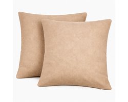 Duurzame Kussenhoezen 40x40 cm Set van 2 – Gerecycled Polyester – Beige - Moderne Structuur Stof met Rits