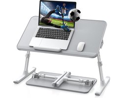 Duurzame leren Lap Desk - Inklapbaar - Grijs - Voor 17 inch notebook - Bedtafel met hoogte en hellingshoek - Anti-val-stopper