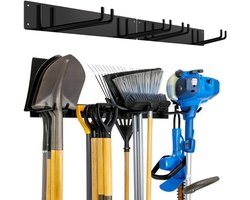 Duurzame Tuin Gereedschap Houder met 4 Dubbele Haken en 2 Panelen voor Efficiënte Opslag van Tuinaccessoires en Gereedschap in Garage en Tuin
